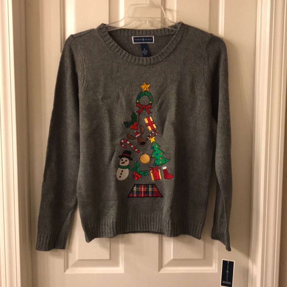 Karen Scott NWT 3-D L/S Gray Holiday Sweater